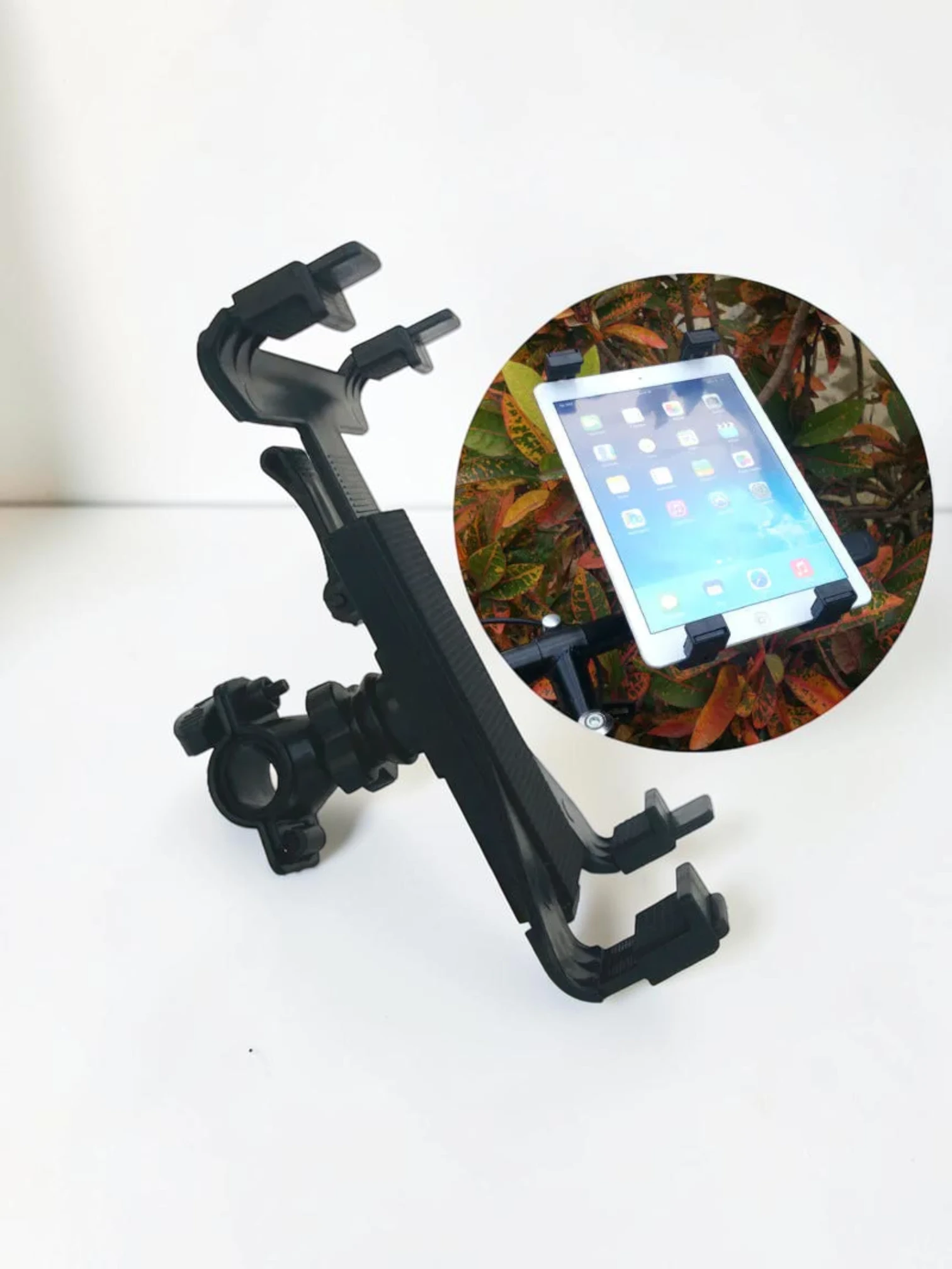CarPhoneCradle Bicycle Tablet Stand, Rotary Mount, 14-25.5cm Adjustable Width for 7-10 Inch Tablets, Black