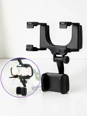 CarPhoneCradle Car Rearview Mirror Mobile Phone Mount, Adjustable Universal Clip, 360-Degree Rotation, Supports Devices Up to 7 Inches