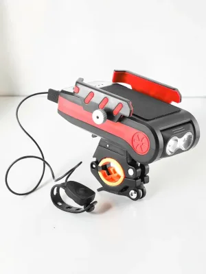 CarPhoneCradle Bicycle Front Light 4 In 1 Mobile Phone Holder, ABS and Silicone, 4000 MAH Red