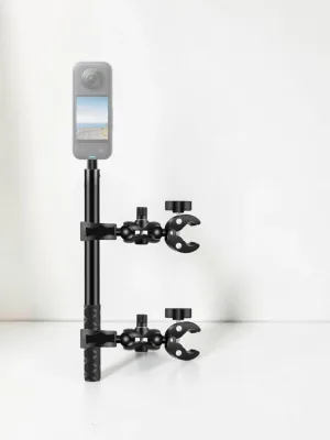 CarPhoneCradle Cycling Quick Release Bracket with 150cm Selfie Stick Set, Dual-head Clamps Handlebar Mount, Black